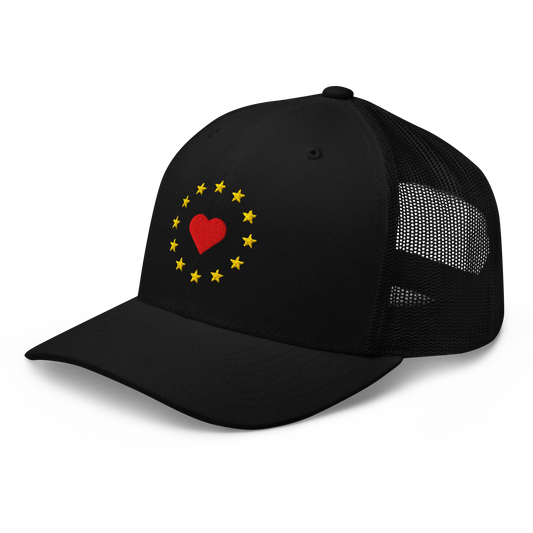 Black "Show the Love for EU" Trucker Cap Left Front View