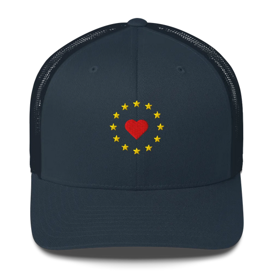 Navy Blue "Show the Love for EU" Trucker Cap with Front View