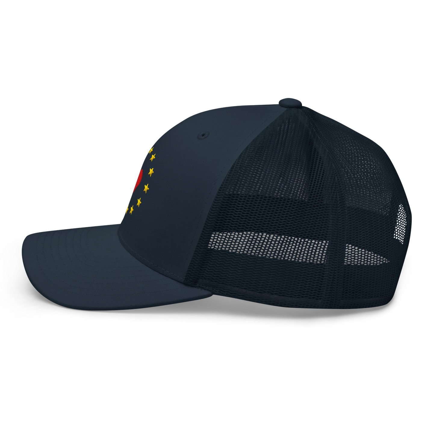 Navy Blue "Show the Love for EU" Trucker Cap Left View