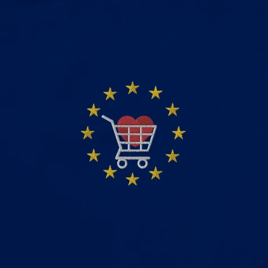 Navy Blue Buy from EU Embroidered Tote Bag design close-up