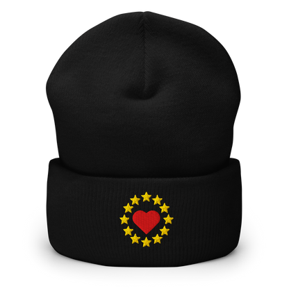 Black "Show the Love for EU" Cuffed Beanie Front View
