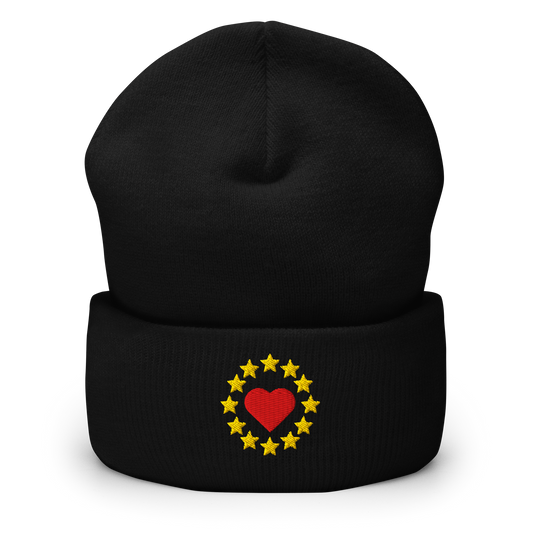 Black "Show the Love for EU" Cuffed Beanie Front View