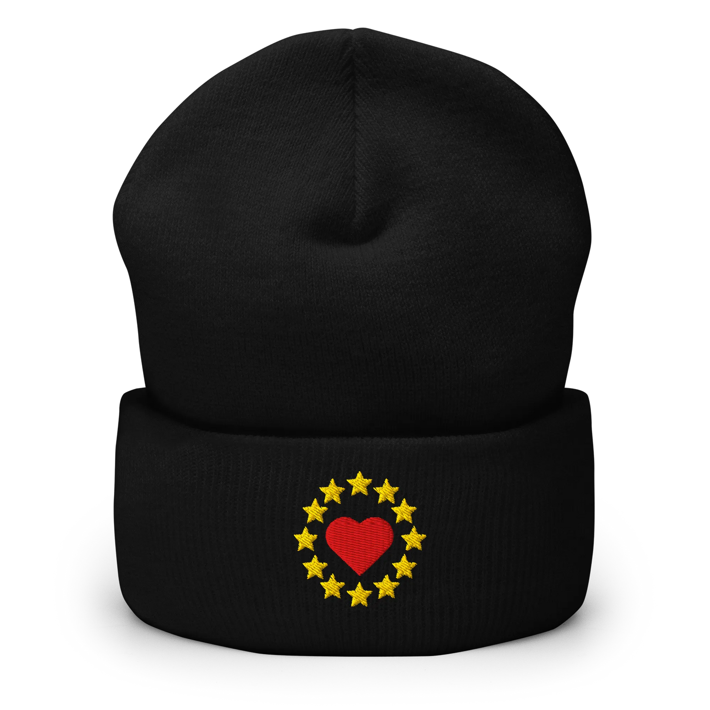 Black "Show the Love for Europe" Cuffed Beanie Front View