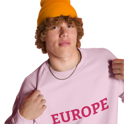 Male Model with Monochrome Pink "EUROPE" Unisex Sweatshirt