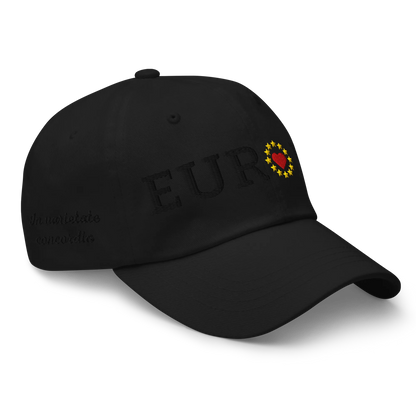 Monochrome Black "EUROPE" Cap with "Show the Love for EU" emblem in full color Right Front View