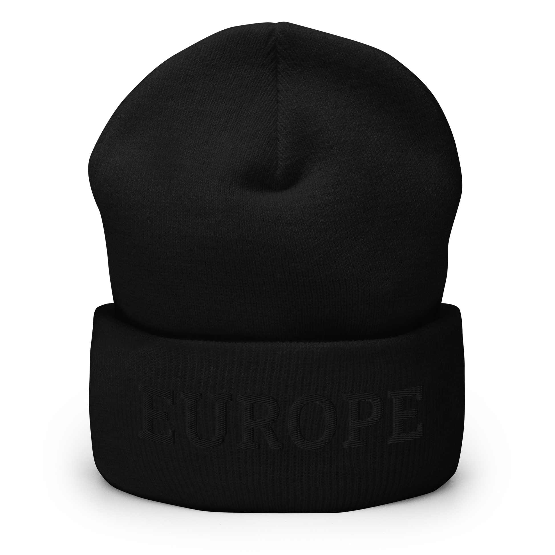 Monochrome Black "EUROPE" Cuffed Beanie Front View