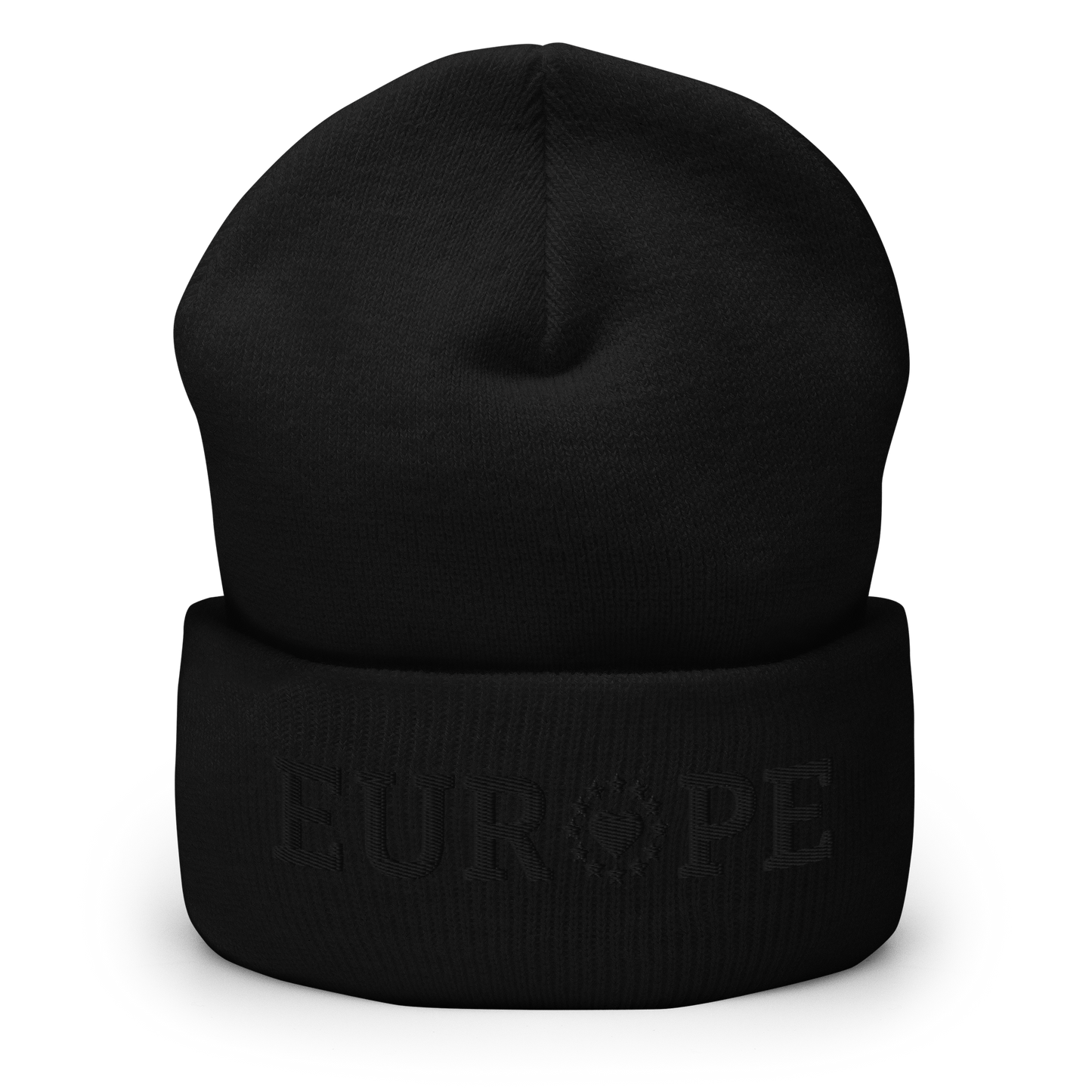 Monochrome Black "EUROPE" Cuffed Beanie with "Show the Love for EU" emblem Front View