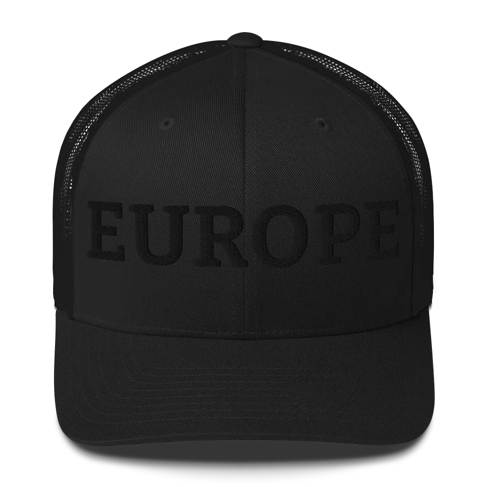 Monochrome Black "EUROPE" Trucker Cap Front View