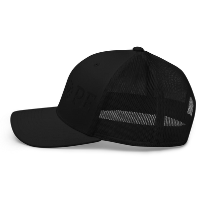 Monochrome Black "EUROPE" Trucker Cap with "Show the Love for Europe" emblem Left View