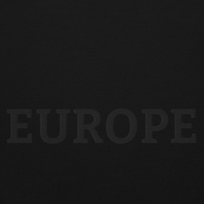 Monochrome Black "EUROPE" Unisex Sweatshirt Design Close-Up View