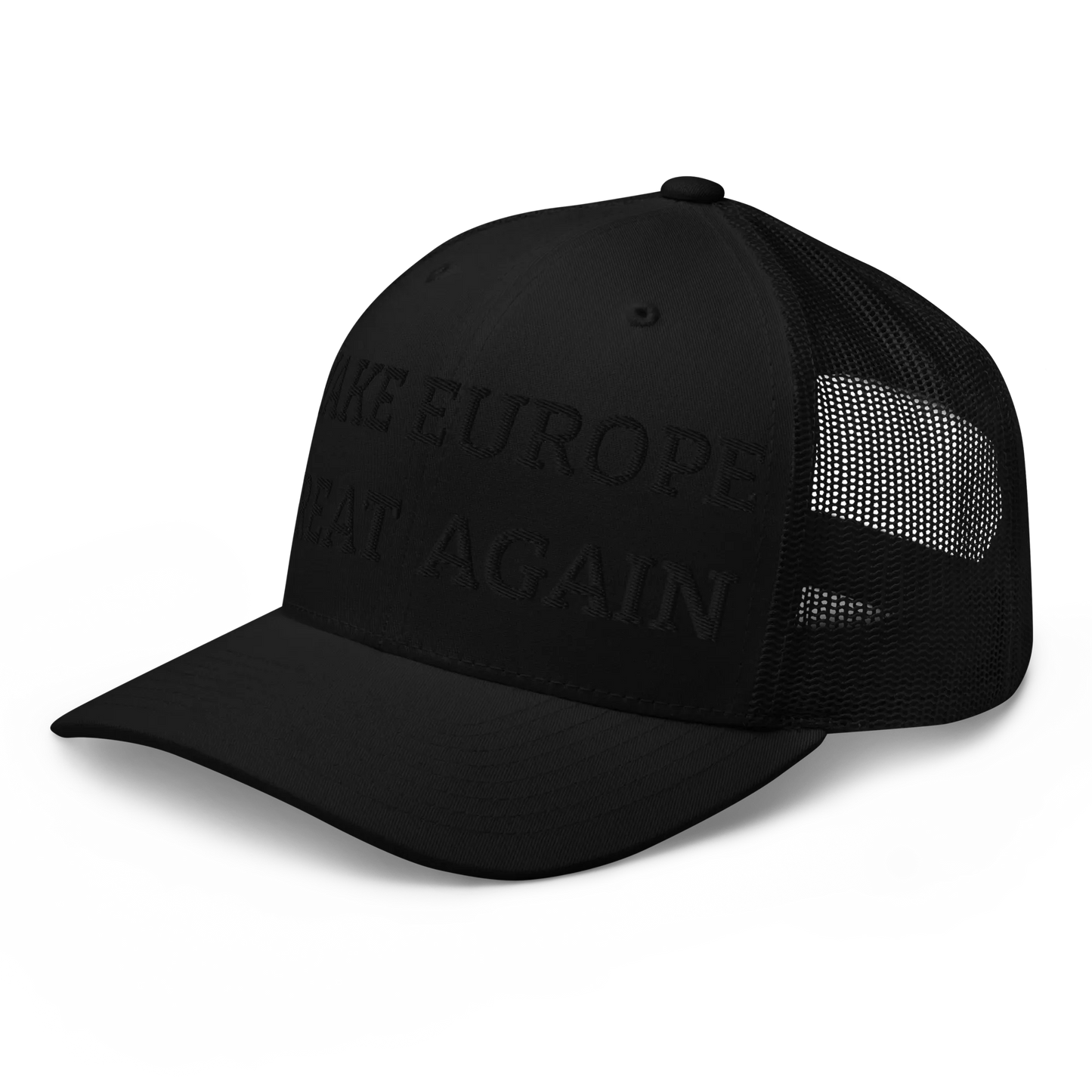 Monochrome Black "Make Europe Great Again" / MEGA Trucker Cap Left Front View