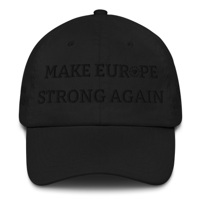 Monochrome Black "Make Europe Strong Again" / MESA Cap with "Show the Love for Europe" emblem Front View