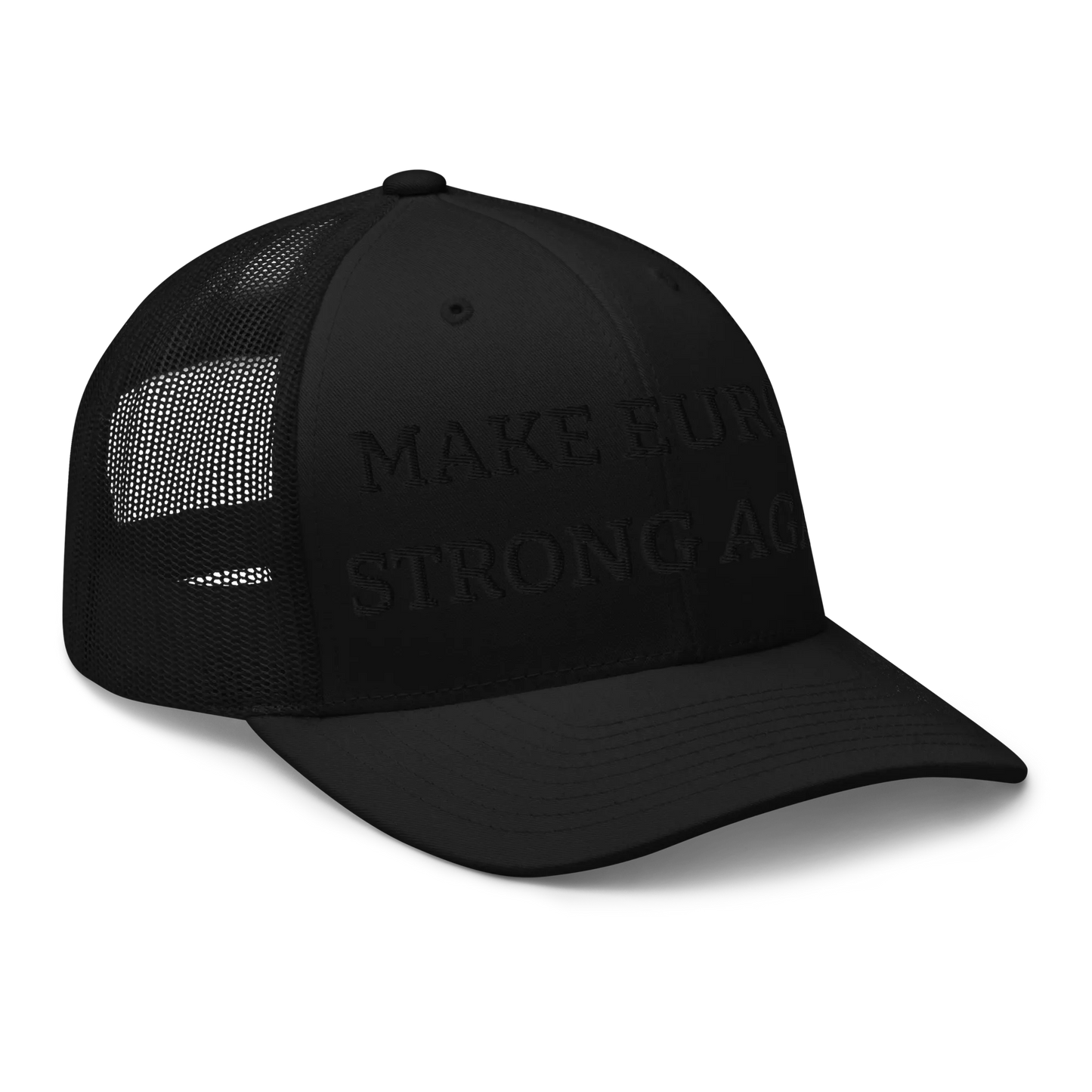 Monochrome Black "Make Europe Strong Again" / MESA Trucker Cap Right Front View