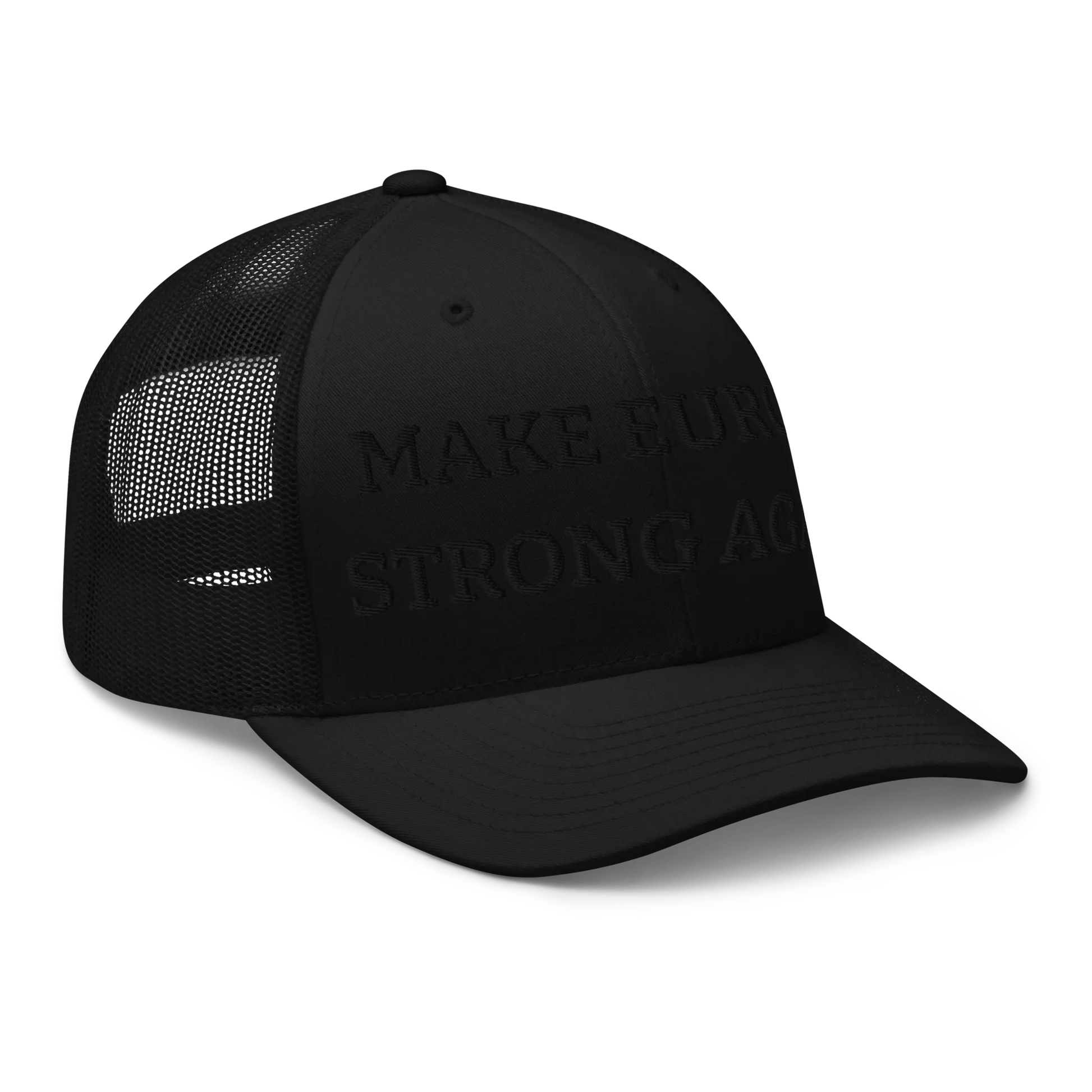 Monochrome Black "Make Europe Strong Again" / MESA Trucker Cap Right Front View