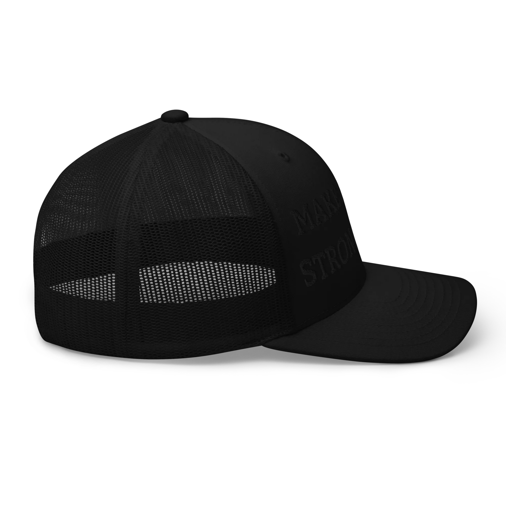 Monochrome Black "Make Europe Strong Again" / MESA Trucker Cap with "Show the Love for Europe" emblem Right View