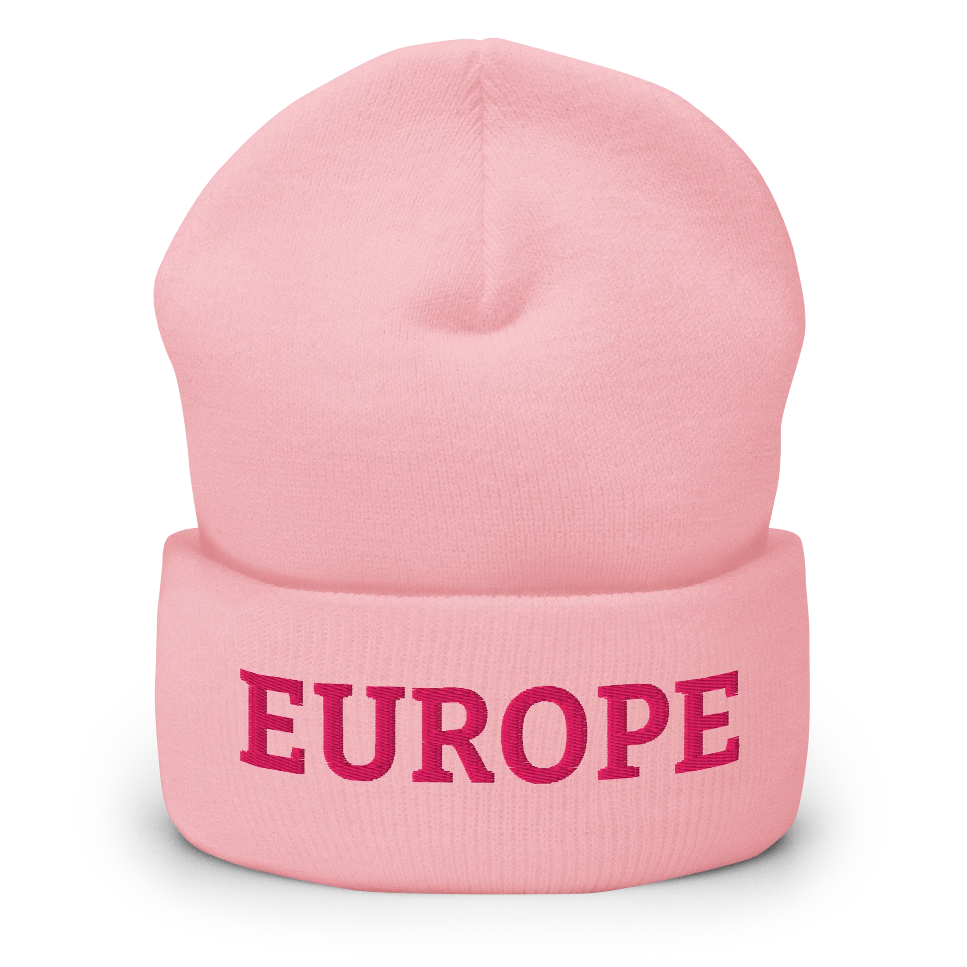 Monochrome Pink "EUROPE" Cuffed Beanie Front View