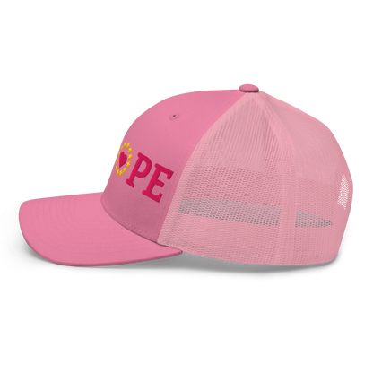Monochrome Pink EUROPE Trucker Cap with "Show the Love for Europe" emblem in full color Left View