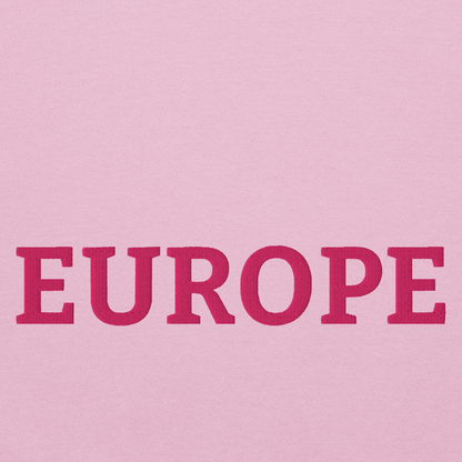 Monochrome Pink "EUROPE" Unisex Sweatshirt Design Close-Up View