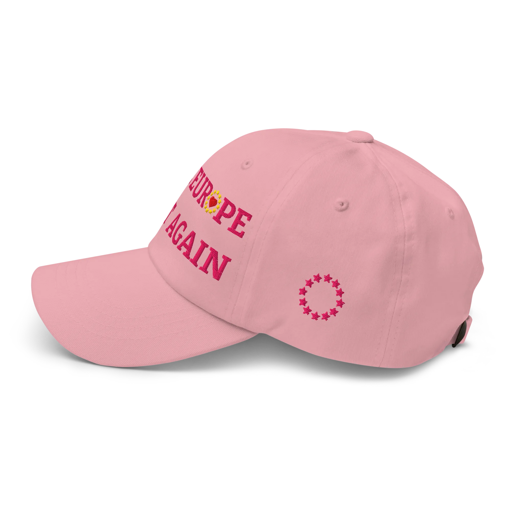 Monochrome Pink "Make Europe Great Again" / MEGA Cap with "Show the Love for Europe" emblem in full color Left View