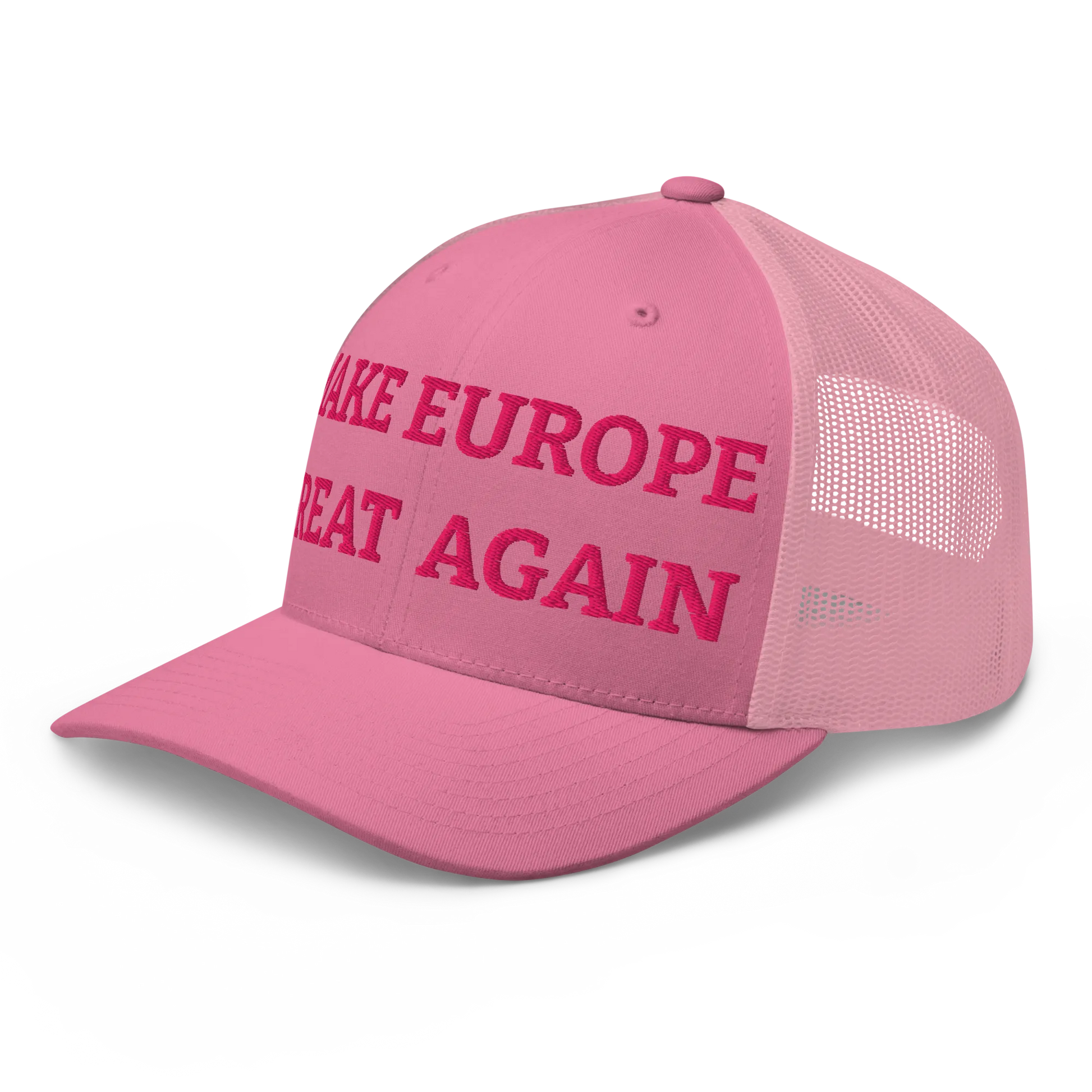 Monochrome Pink "Make Europe Great Again" / MEGA Trucker Cap Left Front View