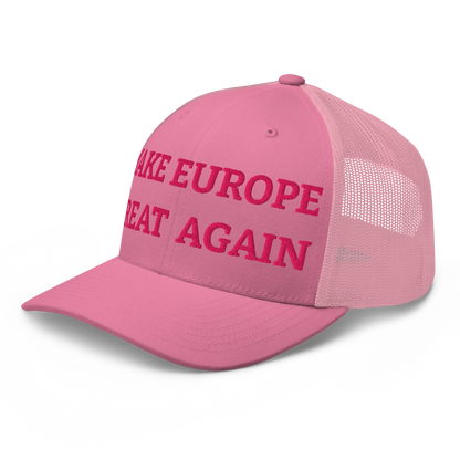 Monochrome Pink "Make Europe Great Again" / MEGA Trucker Cap Left Front View