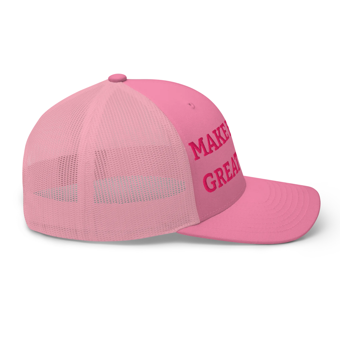 Monochrome Pink "Make Europe Great Again" / MEGA Trucker Cap with "Show the Love for Europe" emblem in full color Right View