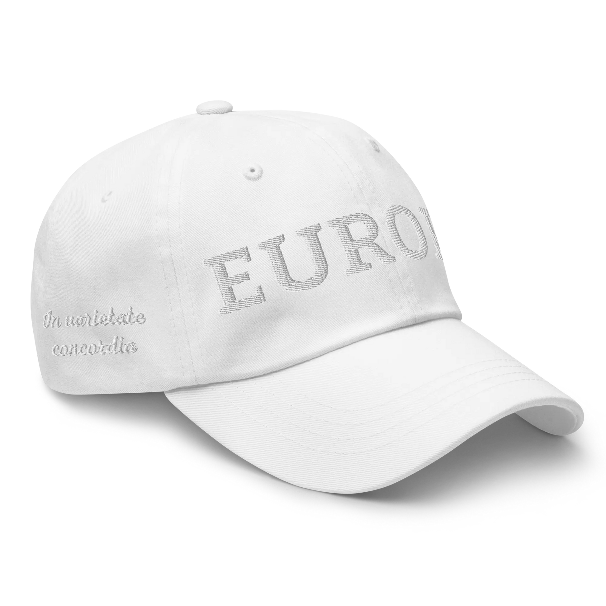 Monochrome White "EUROPE" Cap Right Front View
