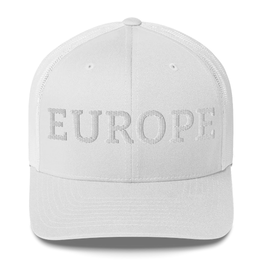 Monochrome White "EUROPE" Trucker Cap with Front View