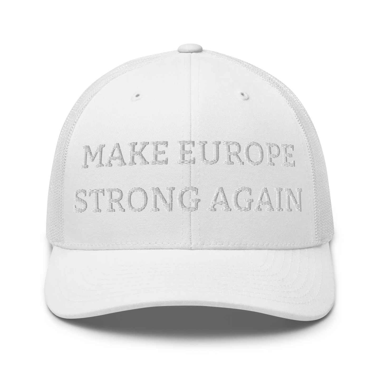 Monochrome White "Make Europe Strong Again" / MESA Trucker Cap Front View