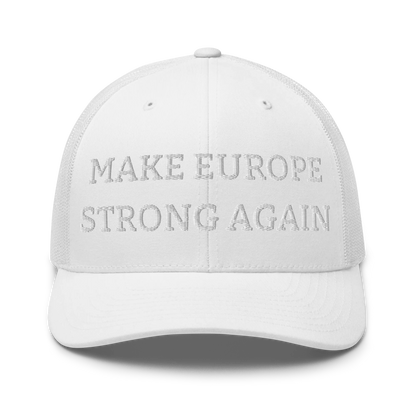 Monochrome White "Make Europe Strong Again" / MESA Trucker Cap Front View
