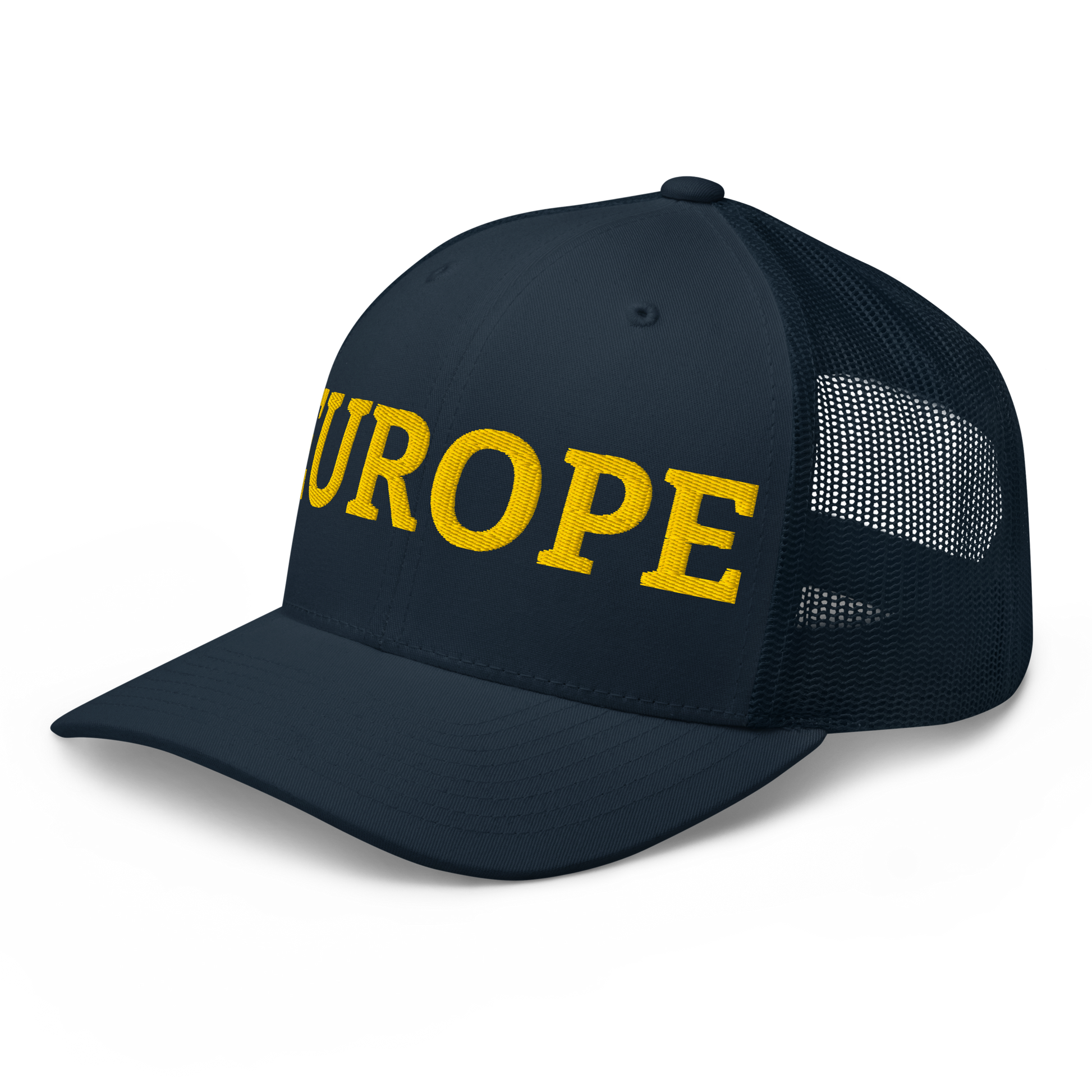 Navy Blue "EUROPE" Trucker Cap Left Front View