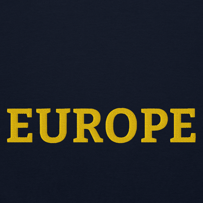 Navy Blue "EUROPE" Unisex Sweatshirt Design Close-Up View