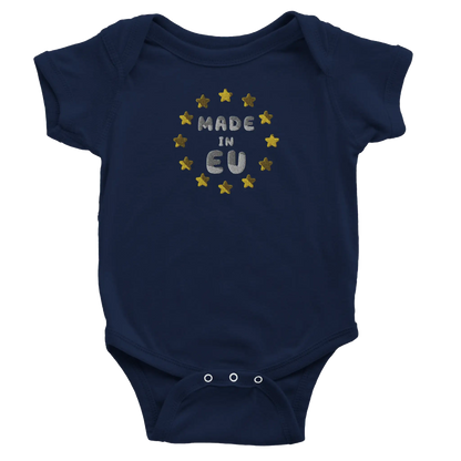 Navy Blue "Made in EU" Embroidered Baby Bodysuit Front View