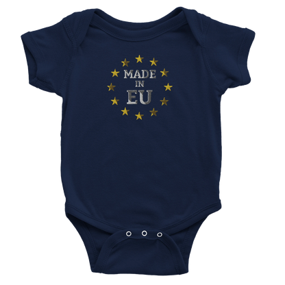 Navy Blue "Made in EU" Embroidered Baby Bodysuit Front View