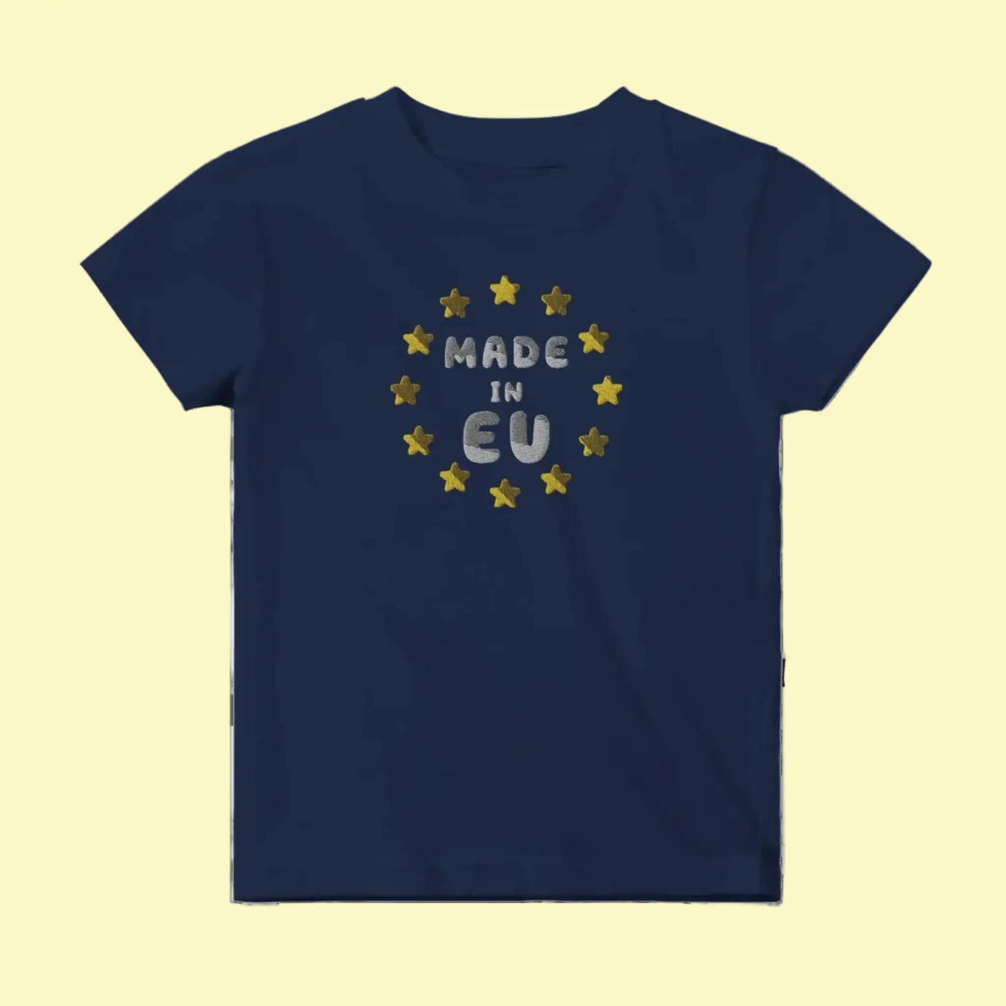 Navy Blue "Made in EU" Embroidered Baby T-shirt Front View