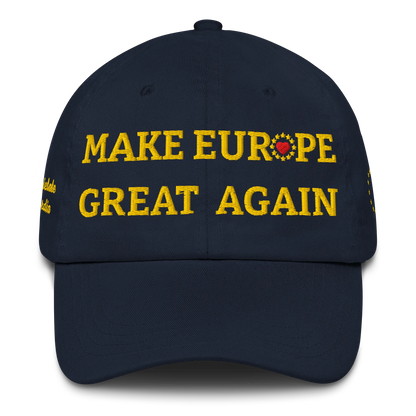 Navy Blue "Make Europe Great Again" / MEGA Cap with "Show the Love for EU" emblem Front View