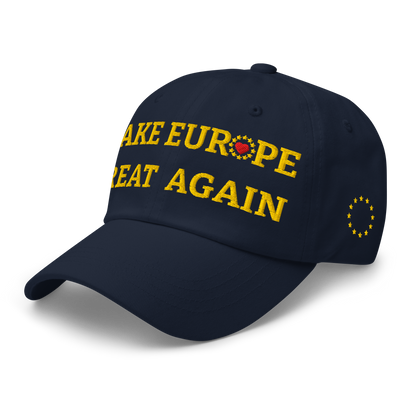 Navy Blue "Make Europe Great Again" / MEGA Cap with "Show the Love for EU" emblem Left Front View