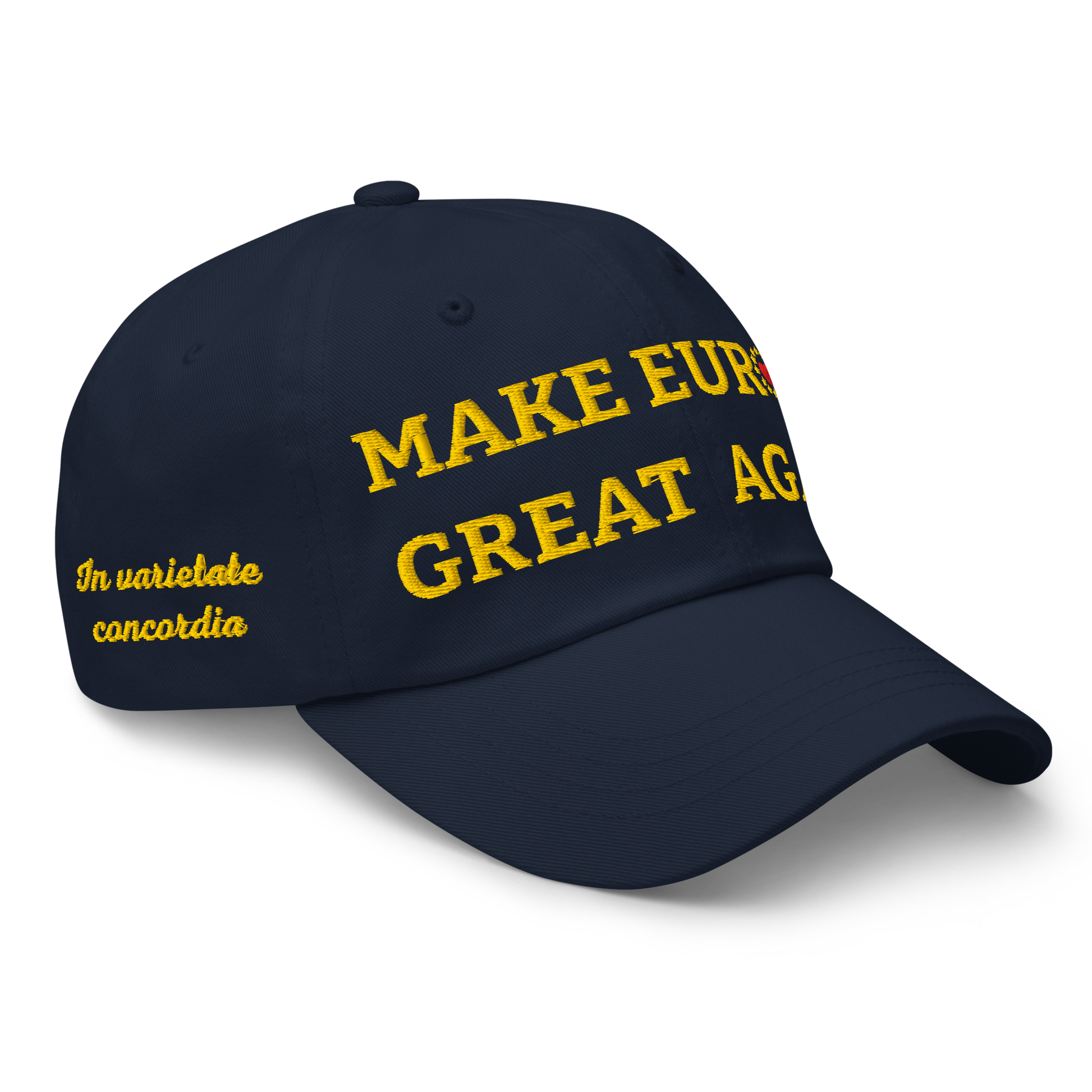 Navy Blue "Make Europe Great Again" / MEGA Cap with "Show the Love for EU" emblem Right Front View