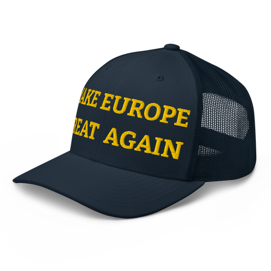 Navy Blue "Make Europe Great Again" / MEGA Trucker Cap Left Front View