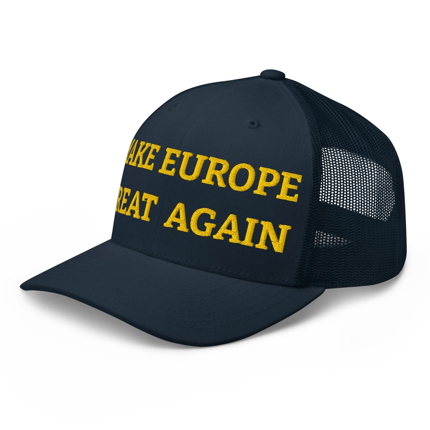 Navy Blue "Make Europe Great Again" / MEGA Trucker Cap Left Front View