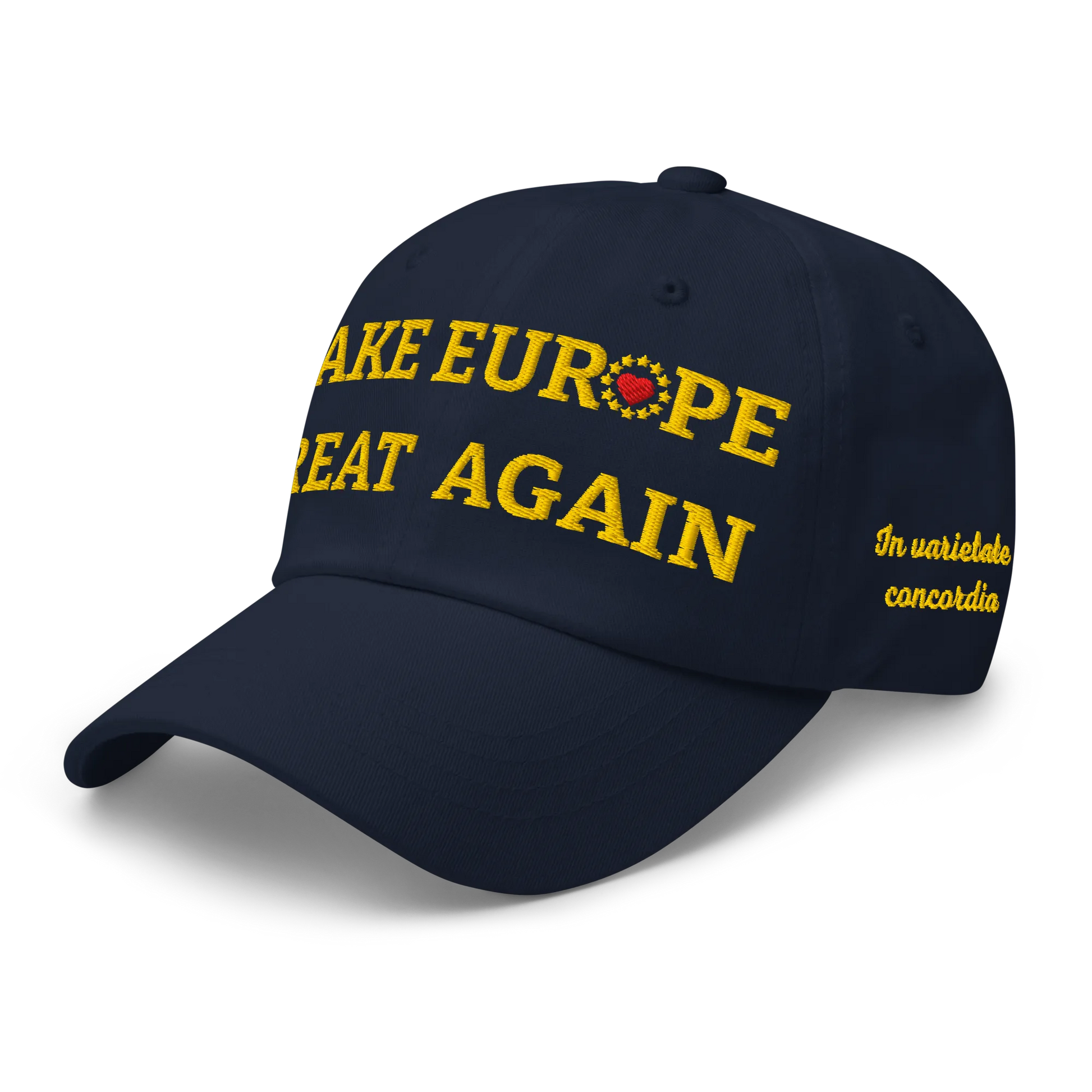 Navy Blue MEGA Cap with National Flag of Poland and "Show the Love for Europe" emblem Left Front View