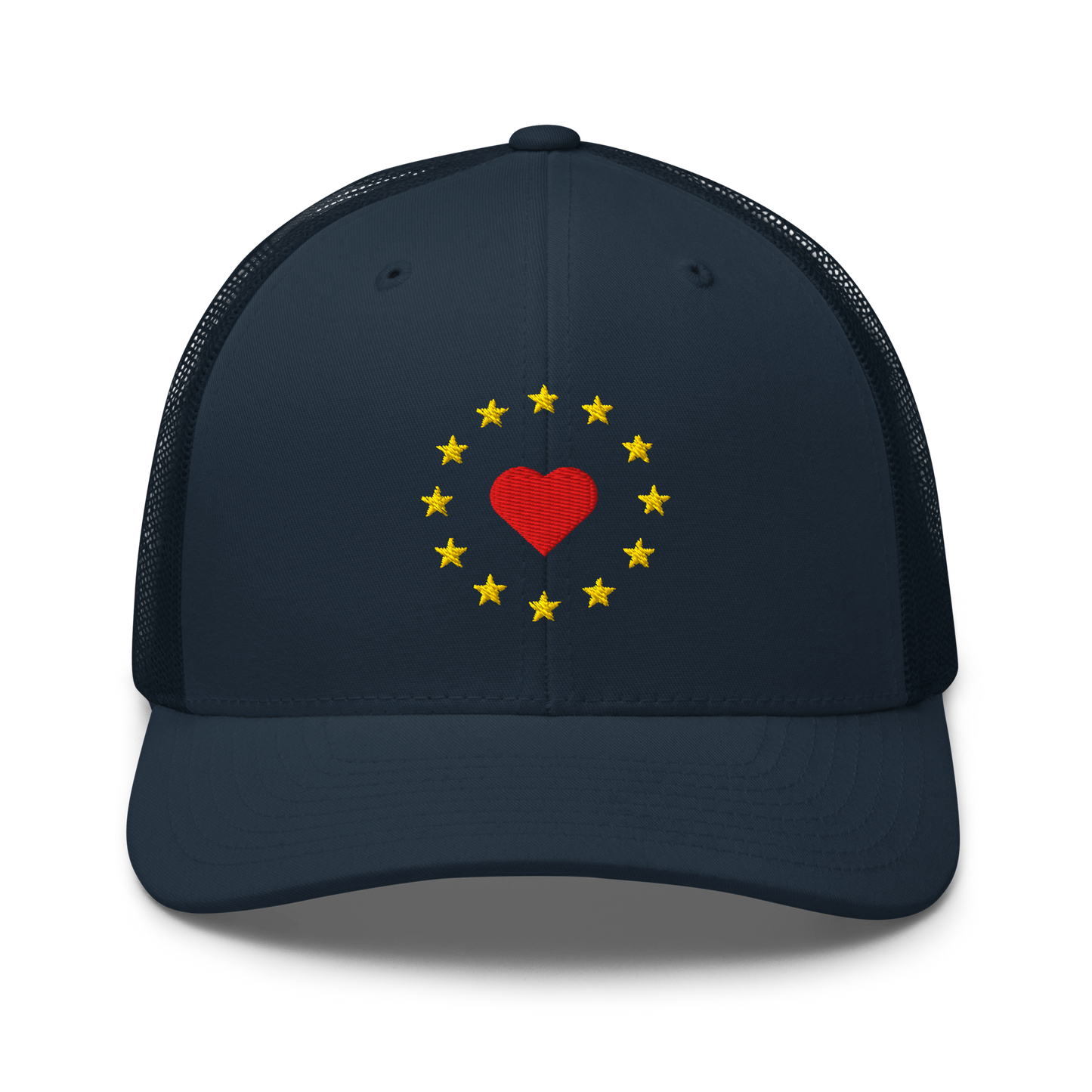 Navy Blue "Show the Love for EU" Trucker Cap Front View