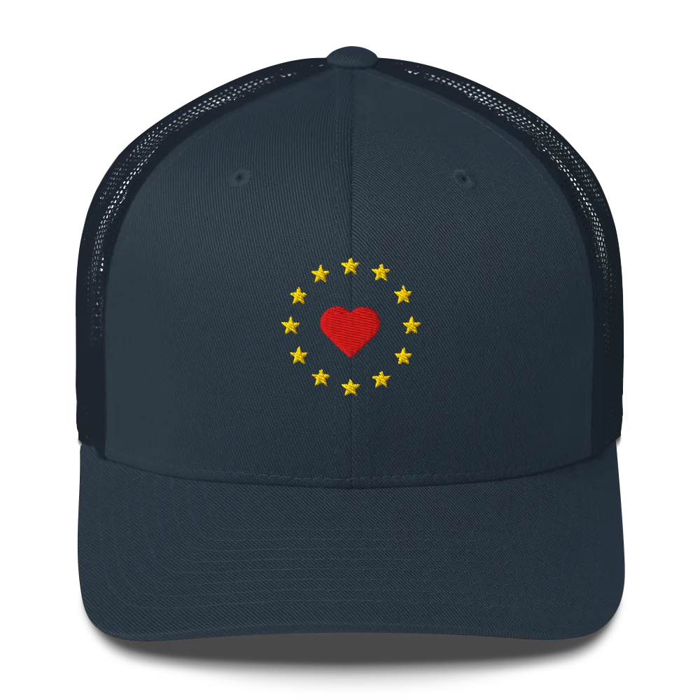 Navy Blue "Show the Love for EU" Trucker Cap with Front View