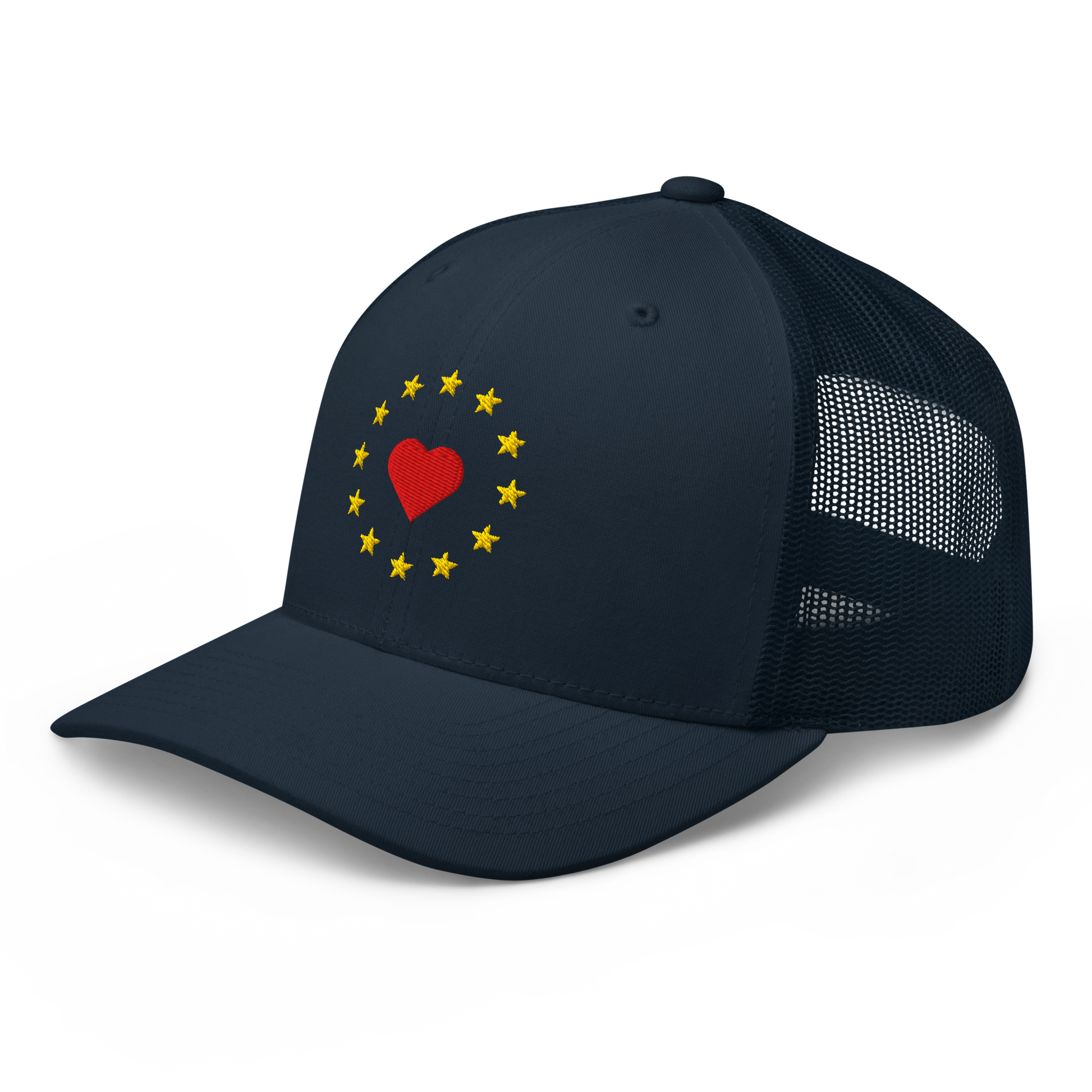 Navy Blue "Show the Love for EU" Trucker Cap Left Front View