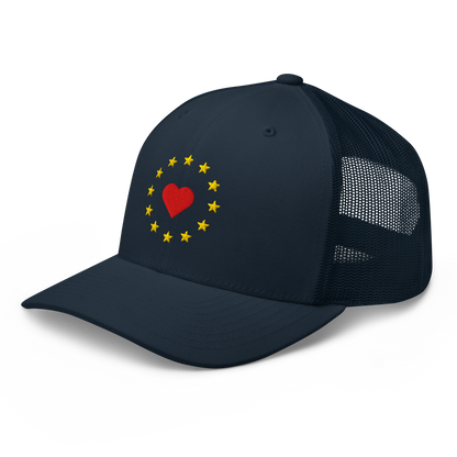 Navy Blue "Show the Love for EU" Trucker Cap Left Front View