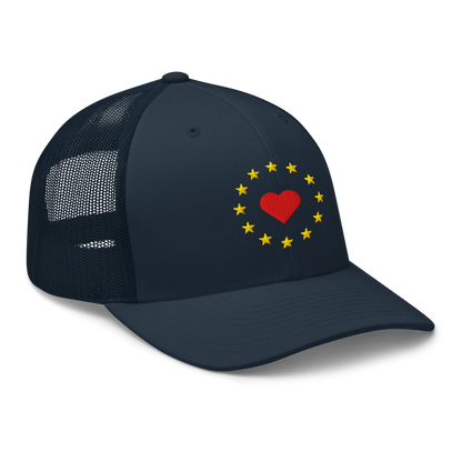 Navy Blue "Show the Love for EU" Trucker Cap Right Front View