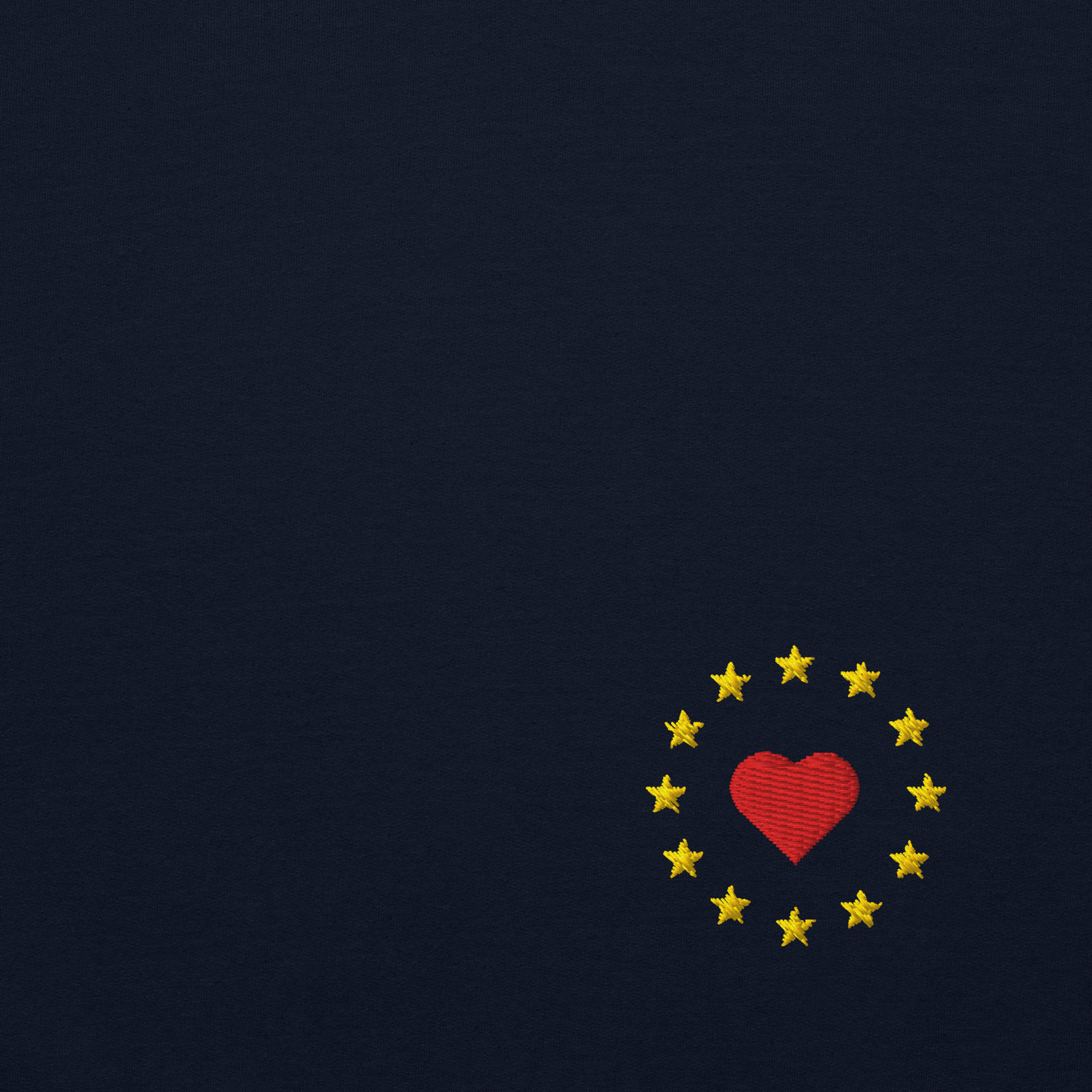 Navy Blue "Show the Love for EU" Unisex Sweatshirt Design Close-Up View