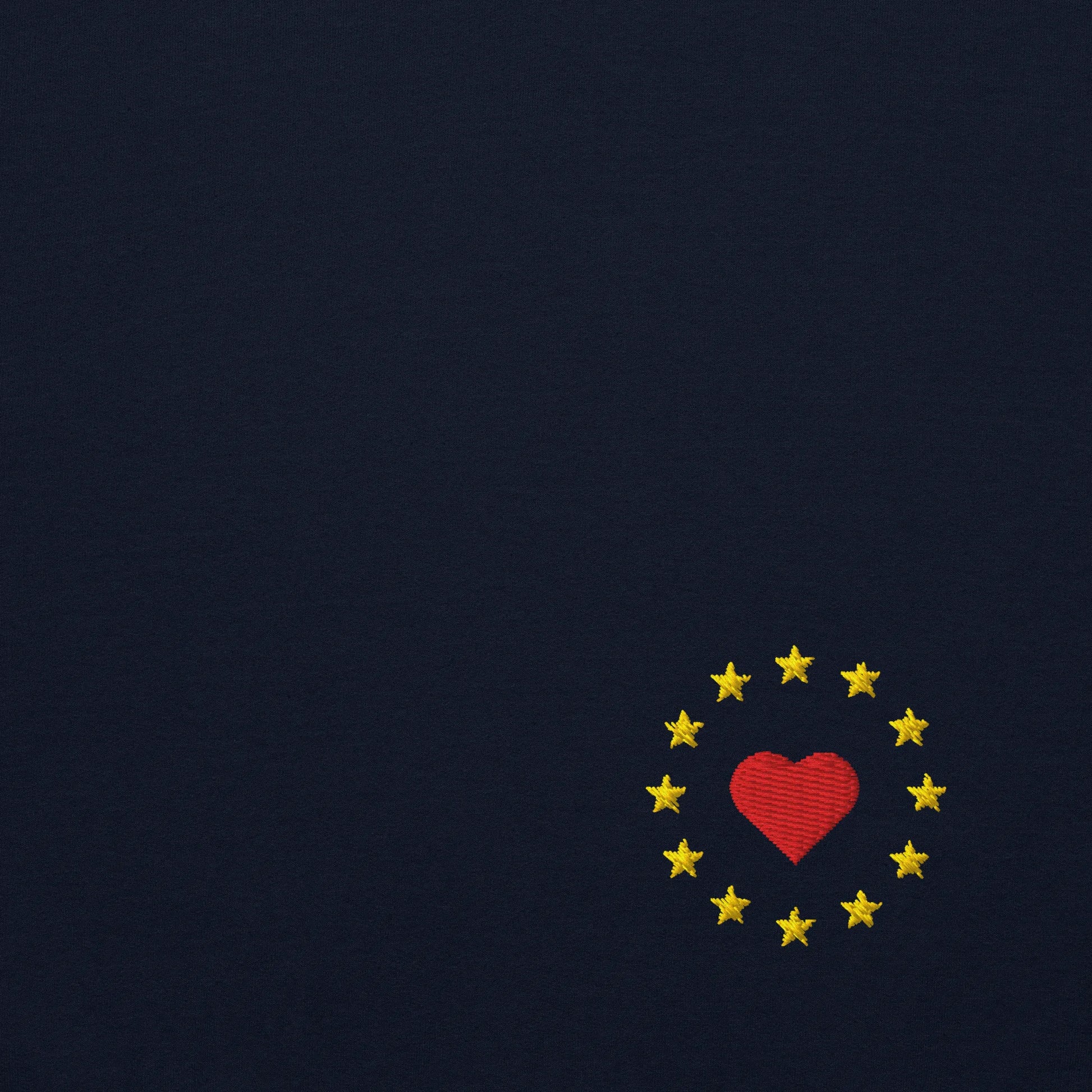 Navy Blue "Show the Love for Europe" Unisex Sweatshirt Design Close-Up View