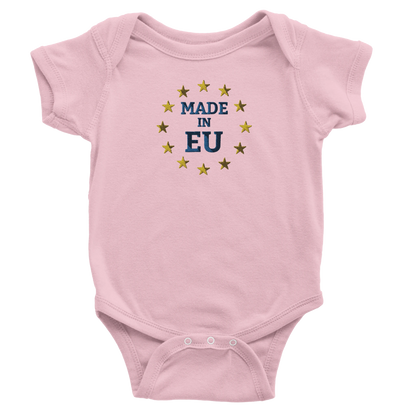 Pink "Made in EU" Embroidered Baby Bodysuit Front View