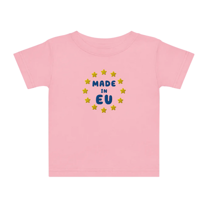 Pink "Made in EU" Embroidered Baby T-shirt Front View